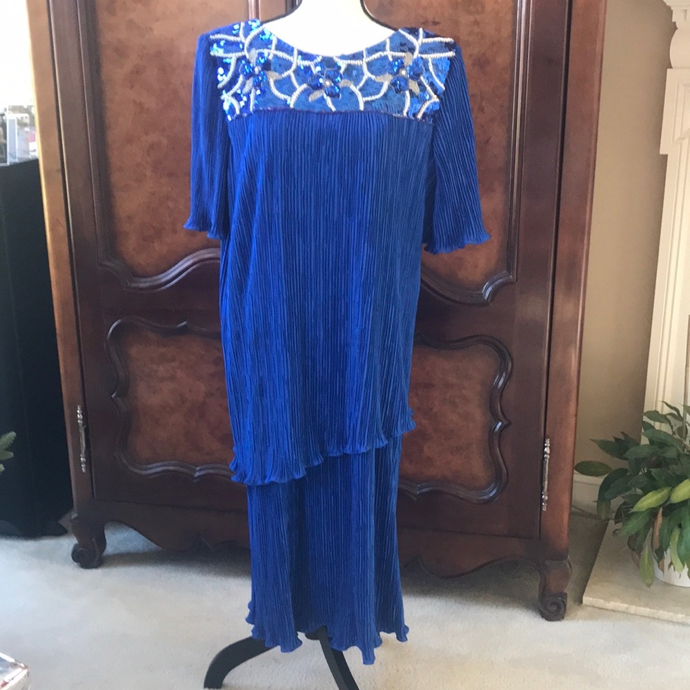 PATRA Gorgeous Blue Embellished Tiered Party Dress